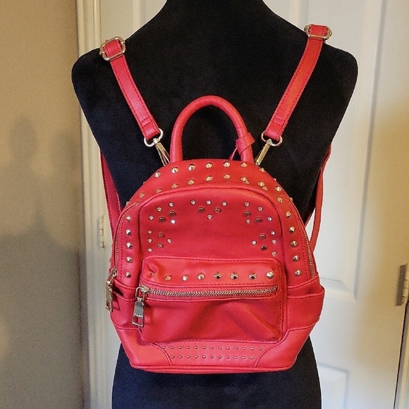 bebe Handbags - Bebe Red Studded Backpack